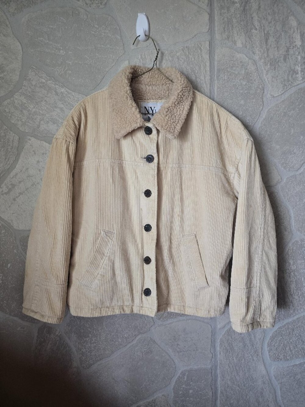 Sherpa Lined Corduroy Jacket Beige Women's M NY Jeans